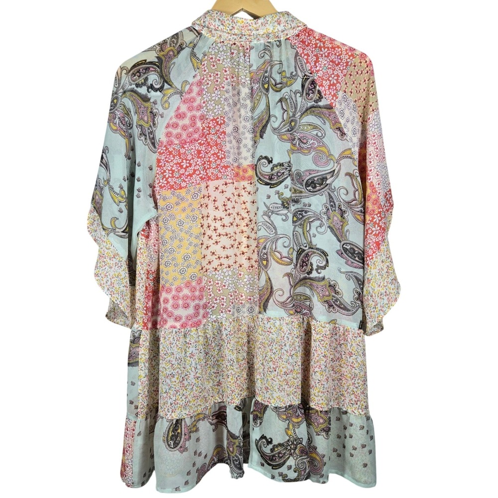 Gigio USA Patchwork Paisley Floral Button Down Sheer Tunic Shirt TC2569 Medium - Picture 2 of 9